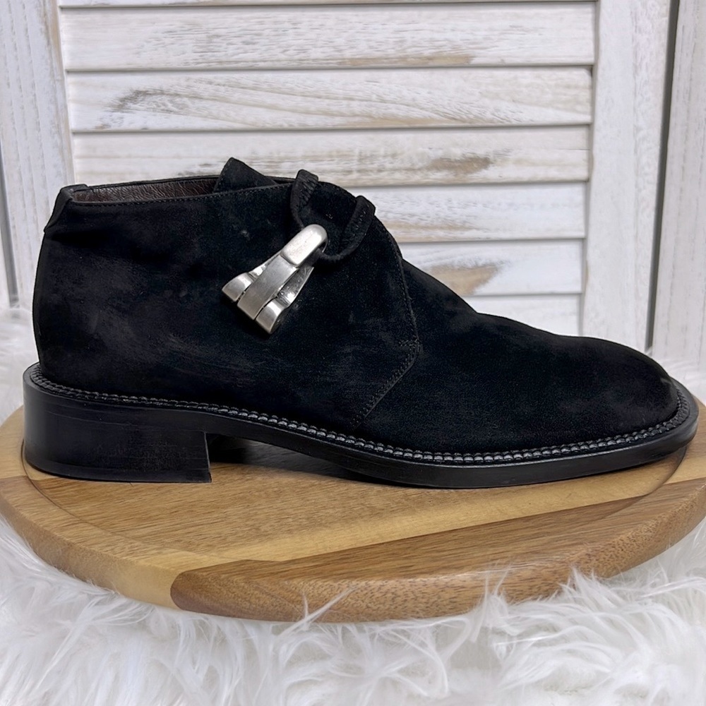 GOFFREDO FATINI l Black Suede Silver Side Snap Hardware Ankle Boot Size 40 / 9.5 - Picture 11 of 11